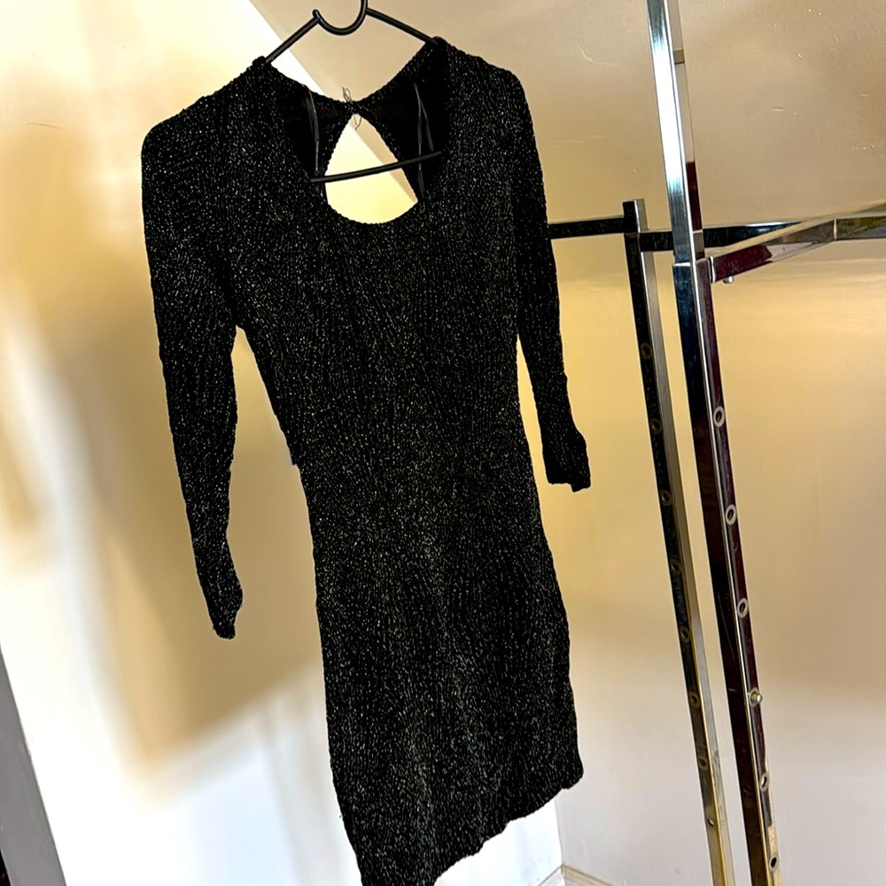 Symphony Black Cutout Back Glitter Dress Size Small Stretch
